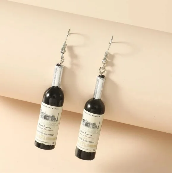 RED WINE BOTTLE EARRINGS DRINK TINY MINI MICRO CUTE GIFT FUN - Picture 2 of 2